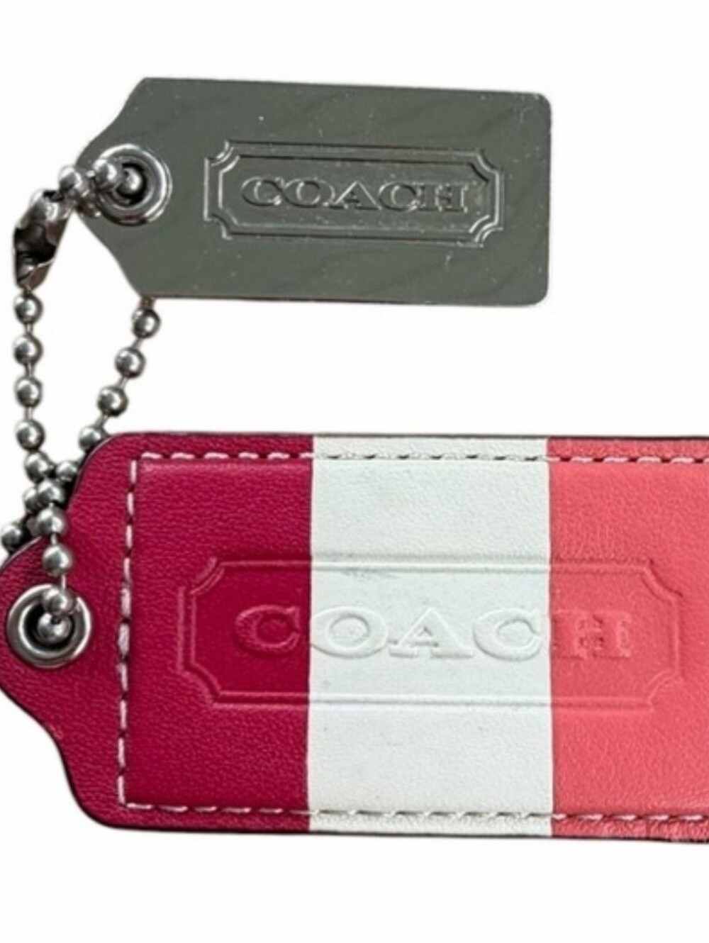 COACH (2) Tricolor Leather & Silver Tone Bag Tags.